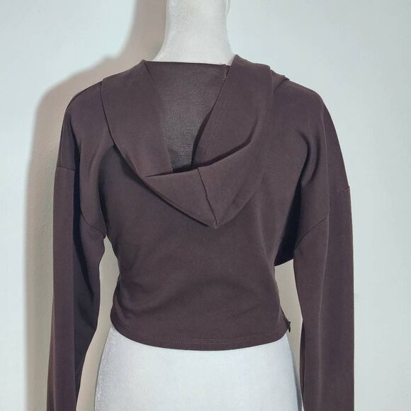 Cider Brown Cropped Fitted Hoodie Size Medium Brown Wrap Style Hoodie - Picture 5 of 9